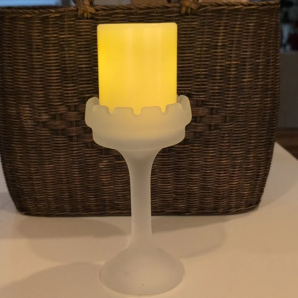 Frosted Glass Turret Pillar Candleholder Spring Castle Garden - Picture 2 of 10